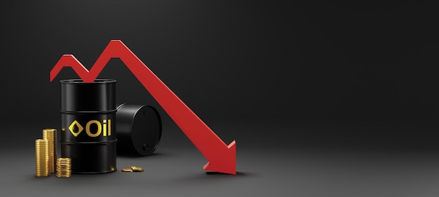 Barils de pétrole avec pièces d'or prix du pétrole brut rendu 3D