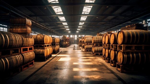 des barils de vin dans la cave