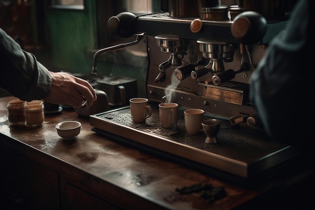 Barista prépare une tasse de café expresso dans un café confortable générative ai