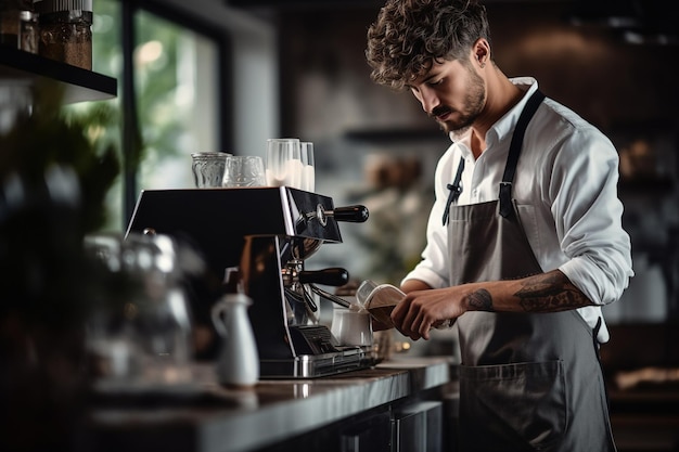 Barista professionnel qui prépare le café