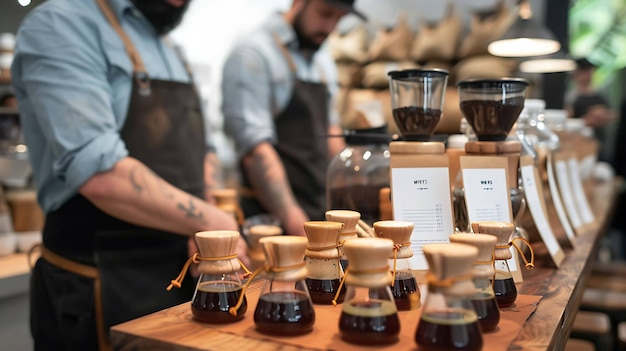 Photo les baristas préparent du café à l'aide d'un verre