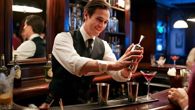 Photo le barman au travail dans le pub.