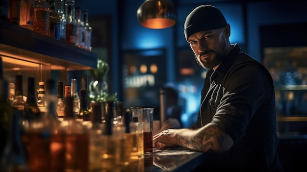 Barman en gros plan au Bar l'intérieur