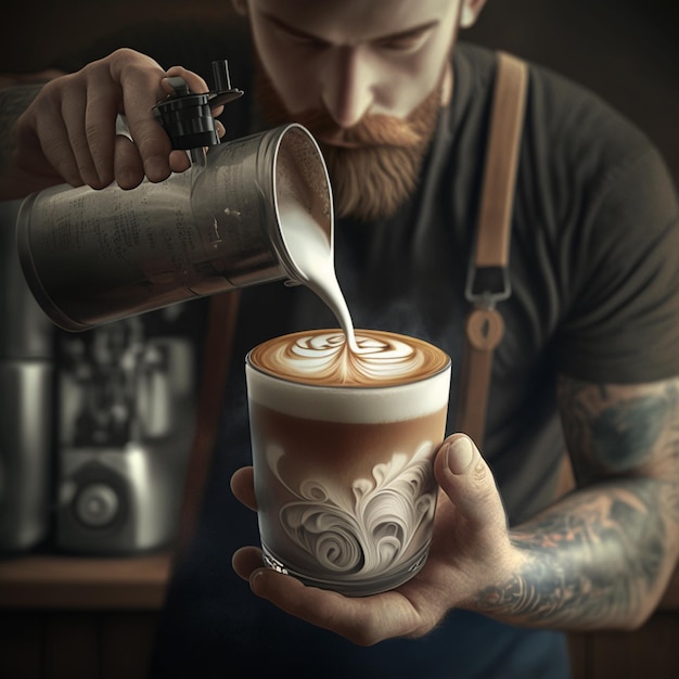 Un barman qui fait du latte.