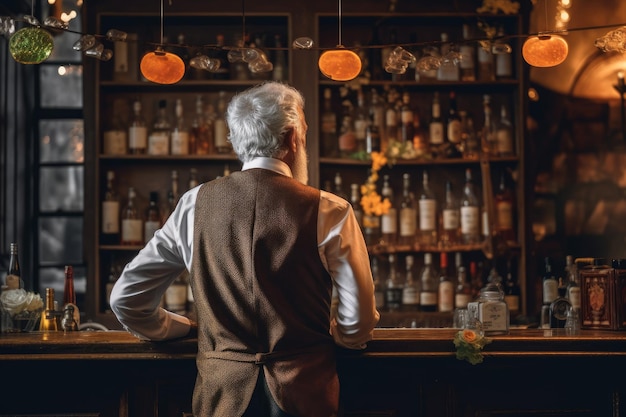 Barman vieil homme bar Générer Ai