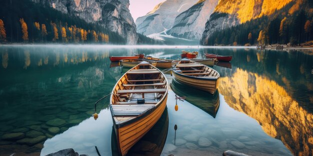 Barques sur le lac de Braies