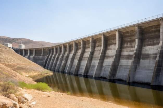 Barrage hydroélectrique ou centrale électrique à faible niveau d'eau problème de manque d'eau générative ai