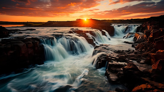 Un barrage hydroélectrique générant de l'énergie verte à partir de l'eau qui coule avec une cascade en arrière-plan