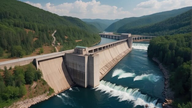 Un barrage hydroélectrique libérant puissamment de l'eau.