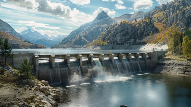 Photo un barrage massif s'étend sur le lac