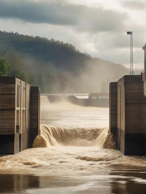 Photo barrage de réservoir d'où coule l'eau