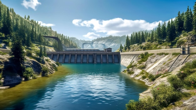 un barrage sur une rivière dans un paysage de montagne