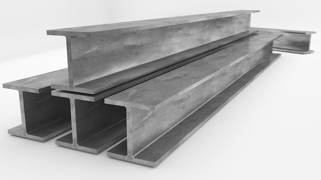 Barre d'acier en forme d'i pour la construction et l'industrie sur fond blancl'acier est utilisé dans le rendu 3d de l'entreprise de construction