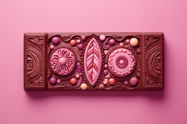 Une barre de chocolat et des bonbons en vue du haut