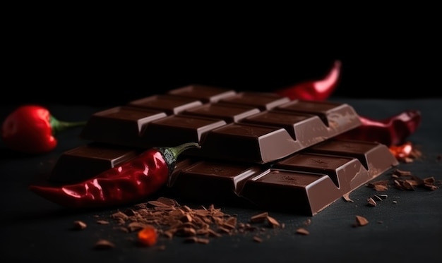 Une barre de chocolat avec un piment rouge sur le dessus.