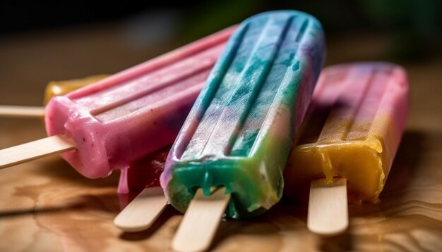 Photo barre de crème glacée sur assiette rustique générée par ai