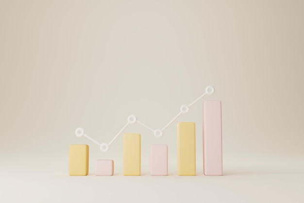 Barre de graphique jaune croissante sur fond. Développement des affaires vers le succès et le concept de croissance croissante. illustration de rendu 3d