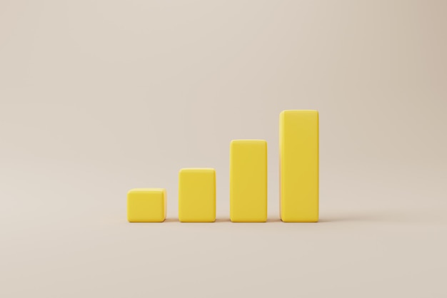 Barre de graphique jaune croissante sur fond. Développement des affaires vers le succès et le concept de croissance croissante. illustration de rendu 3d