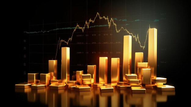 Barre d'or avec des actions Graphe représentant l'investissement financier Or Marché boursier Générateur de richesse Ai