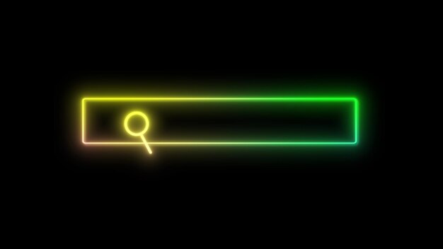 Barre de recherche au néon avec une icône de contour coloré brillant sur un fond sombre