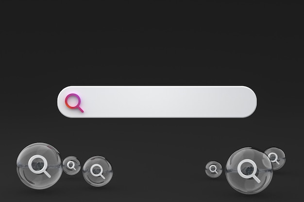 Photo barre de recherche et recherche d'icônes rendu 3d design minimal sur fond vide