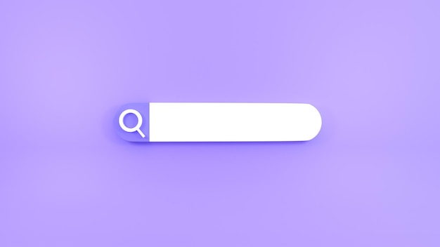 Photo barre de recherche vierge minimale sur fond violet. rendu 3d