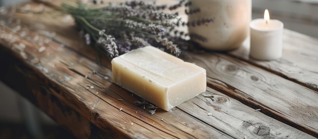 Une barre de savon sur une table en bois