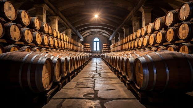 Barrels de vin dans des voûtes de vin Barrels de vins ou de whisky Barrels de bois français