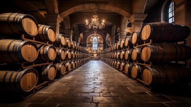 Barrels de vin dans des voûtes de vin Barrels de vins ou de whisky Barrels de bois français