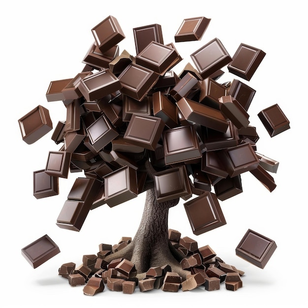 Avec des barres de chocolat qui tombent de l'arbre