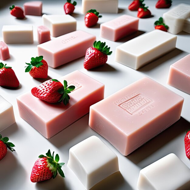 Des barres de savon blanches faites de fraises