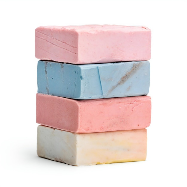 Barres de savon rose et bleu isolé sur fond blanc