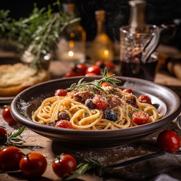 Barres de spaghetti salées Un délicieux plat de déjeuner avec des tomates et de la sauce