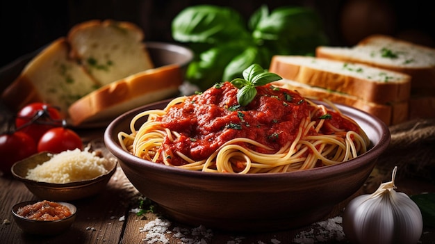 Barres de spaghetti salées Un délicieux plat de déjeuner avec des tomates et de la sauce