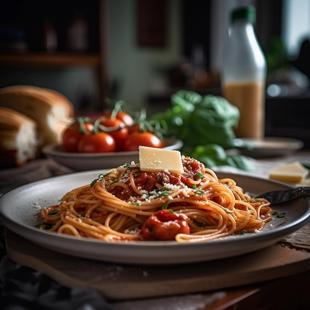 Barres de spaghetti salées Un délicieux plat de déjeuner avec des tomates et de la sauce