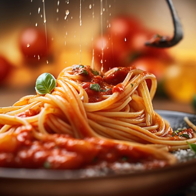 Barres de spaghetti salées Un délicieux plat de déjeuner avec des tomates et de la sauce