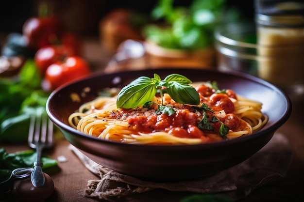 Barres de spaghetti salées Un délicieux plat de déjeuner avec des tomates et de la sauce