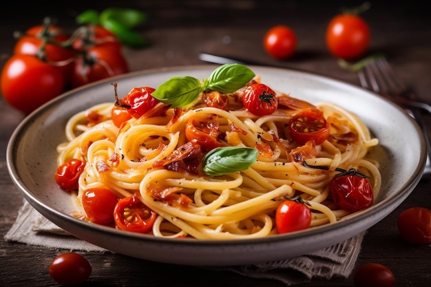 Barres de spaghetti salées Un délicieux plat de déjeuner avec des tomates et de la sauce