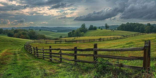 Photo la barrière équestre souffle le long d'une colline dans la campagne du kentucky