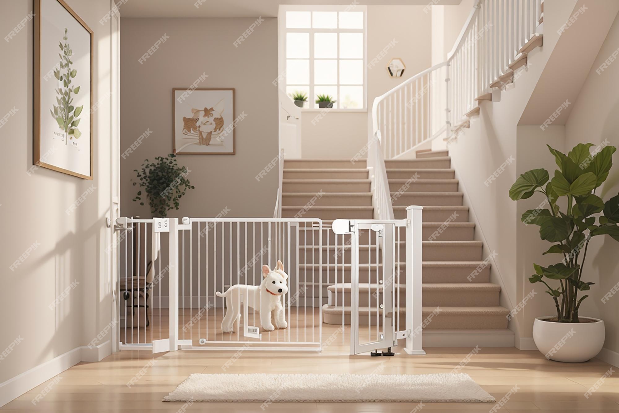 Porte Blanche De Protection D'escalier De Sécurité De Bébé Dans La Barrière  Moderne De Nouvelle Maison De Cage D'escalier De La Po Image stock - Image  du maison, domestique: 205146873