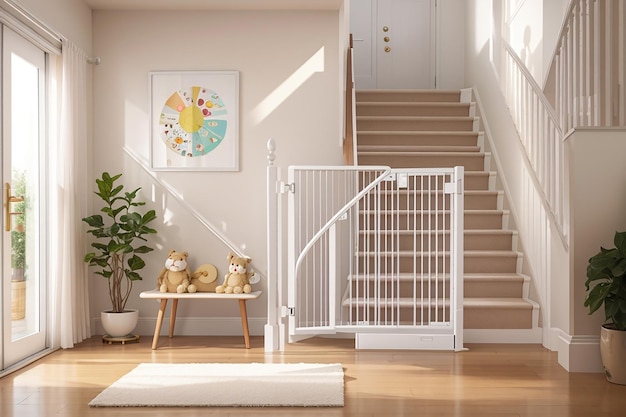 Barrière D'escalier De Sécurité Pour Bébé Blanche De Protection Dans La  Cage D'escalier Du Couloir Nouvelle Maison Moderne