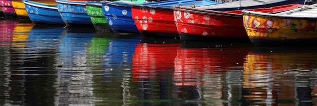 Une base de bateaux de bateaux colorés Une image lumineuse et vive générée par l'IA