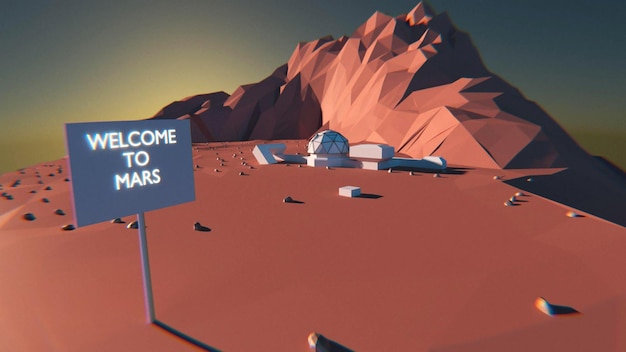 Base Camp Mars Mission image rendue en 3D de la structure de construction sur la planète rouge copie poly basse