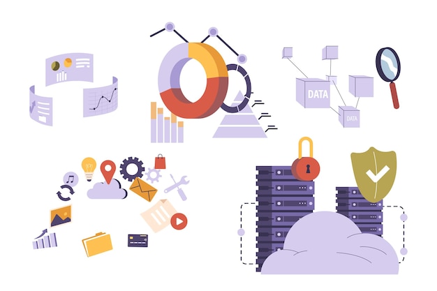 Base de données numérique de stockage et de distribution en nuage de la technologie de l'information isolée sur blanc