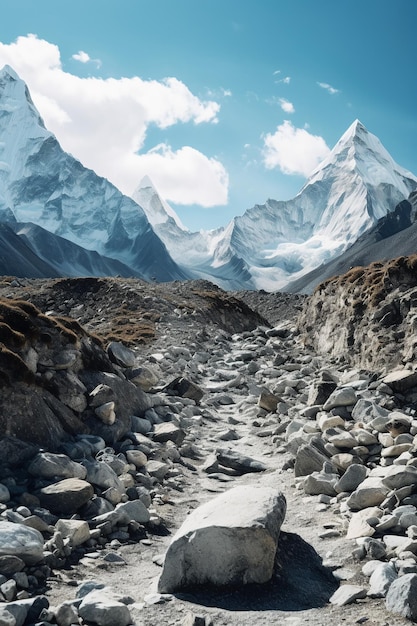 La base du mont everest à partir d'un sol rocheux dans le style du ciel léger générative de l'IA