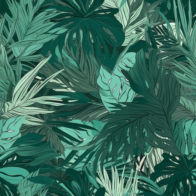 La base de feuillage botanique théorique en vert mettant en évidence les plantes tropicales fait faire des plans et les branches des feuilles font un cercle complet comme base Modèle sans couture généré par l'IA