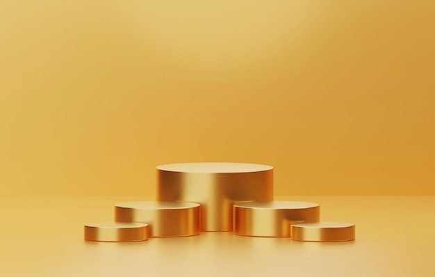 Base de podium en or cylindrique de luxe sur fond d'or abstrait illustration de rendu 3D