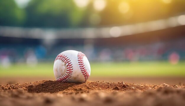 Baseball en cuir allongé sur le sol sur un terrain de baseball Sport professionnel actif