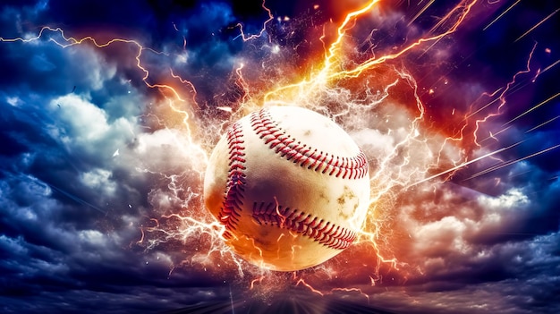 Baseball dans une explosion colorée d'énergie de feu et de performances sportives de mouvement réalisées avec l'IA générative Illustration de haute qualité