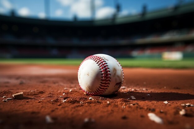 Baseball dans le stade softball sur la ligne de craie du terrain